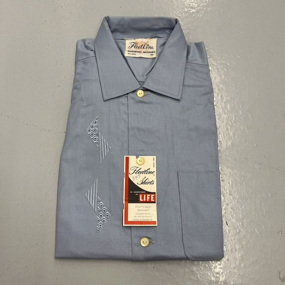 NOS Vintage 60s Fleetline Blue Viscose Rayon Shirt